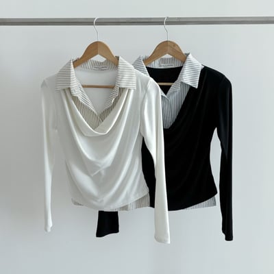 （客訂勿下單）垂墜領假兩件拼接襯衫11