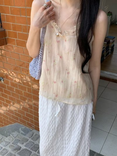 荷葉滾邊Ｖ領小花背心10