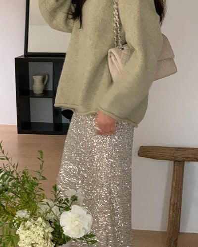 鬆緊腰圍亮片魚尾長裙4