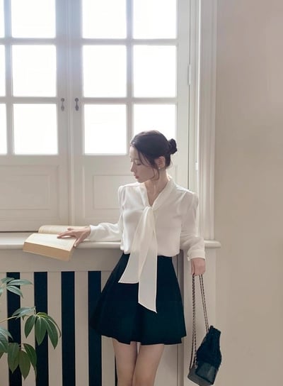 V領綁結雪紡衫3