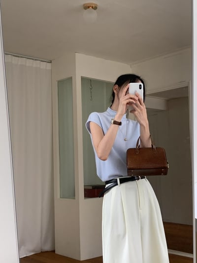 後鬆緊前壓褶秋冬厚款寬褲（附皮帶)8