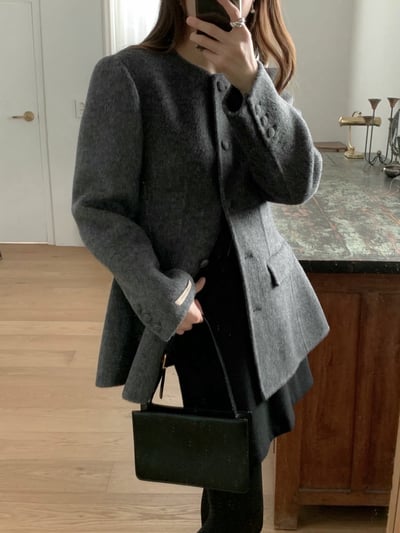 墊肩腰線感中長款羊毛西裝外套12