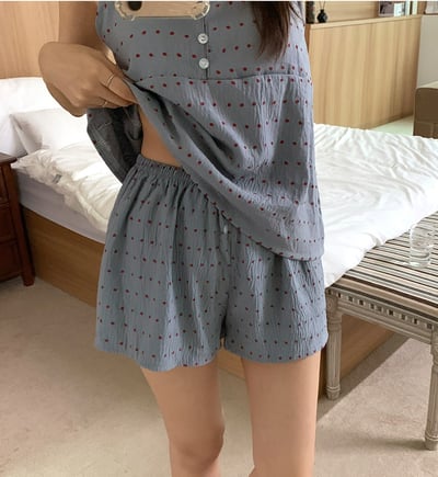 蕾絲Ｖ領含罩杯背心＋鬆緊短褲居家SET6