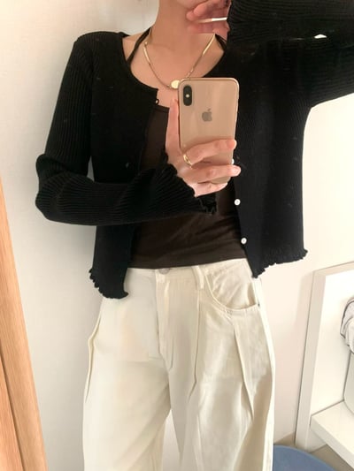 木耳滾邊細坑紋彈性針織外套2