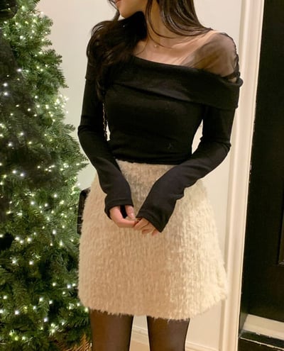 拼接雪紡肩平領磨毛上衣4