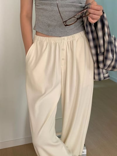 排釦腰頭設計休閒棉褲7