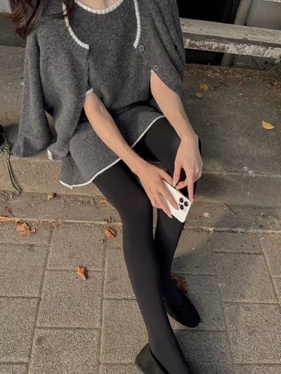 三件套｜滾邊短袖針織衫＋排釦外套＋短裙SET8