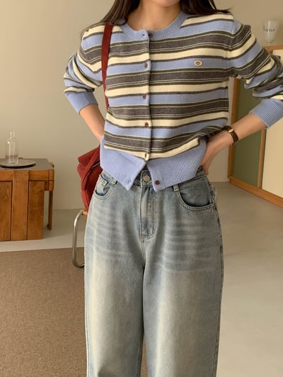 小徽章條紋針織外套上衣6