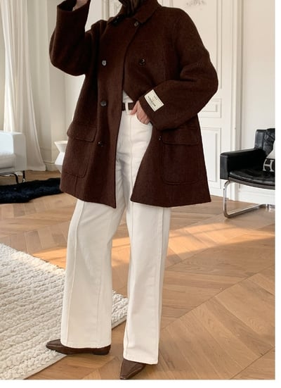 前壓線白色直筒小寬褲2