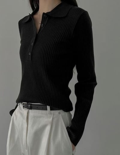 排釦翻領坑紋彈力針織衣2