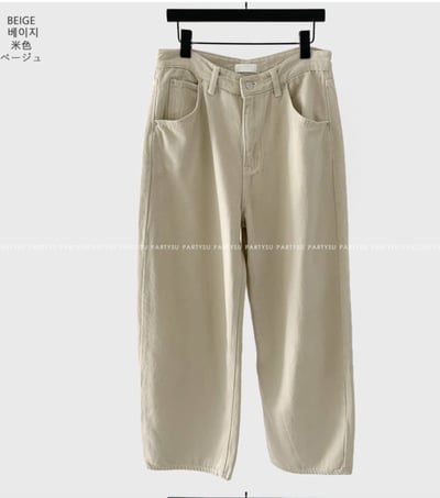 中高腰米色磨毛微寬褲7