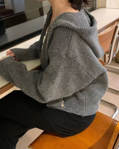 短版抽繩連帽針織外套14