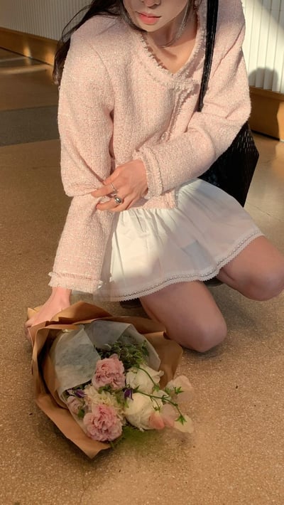 薄款花呢抽鬚短版珍珠釦小香外套6