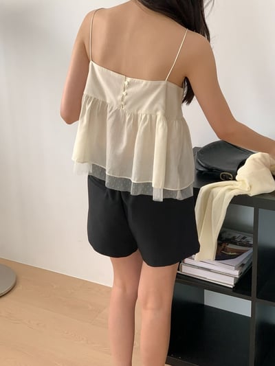 Ｖ領拼接點點網紗雪紡背心3