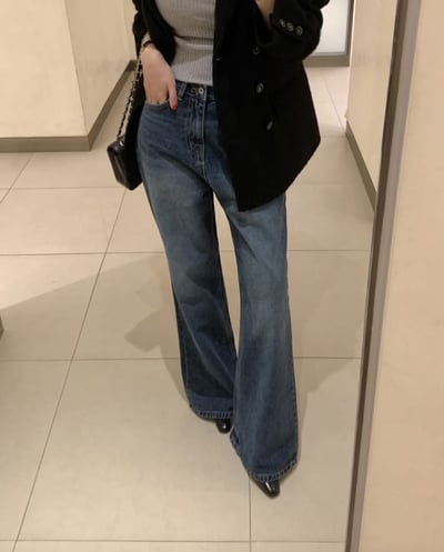 內抓絨深藍微寬牛仔褲1