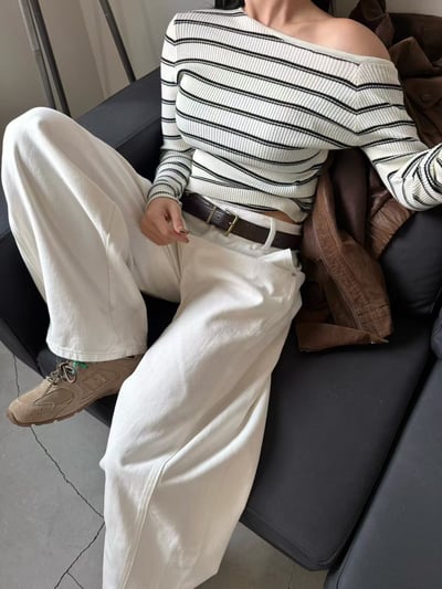 斜肩細坑條橫紋針織衣10