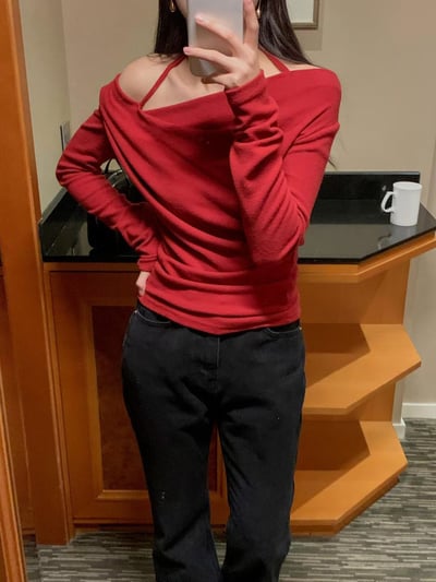 繞肩不規則垂墜薄款針織衣2