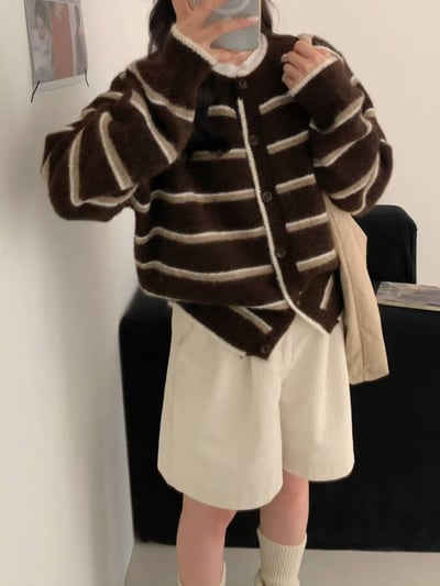 圓領配色橫條紋羊毛針織衫（5%）6