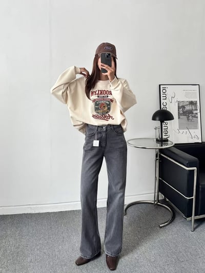 刷淺白黑灰直筒牛仔褲6