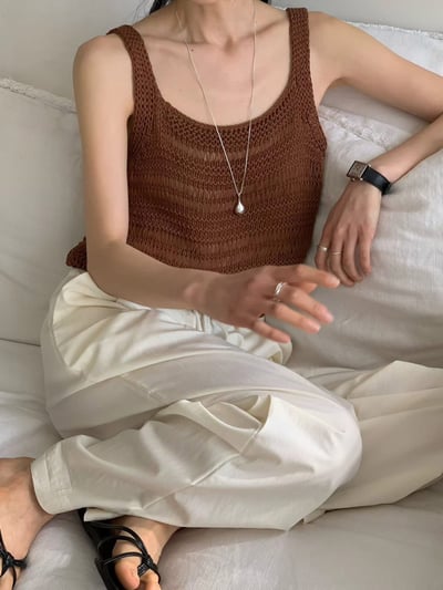 百搭清新款Ｕ領鉤針背心8