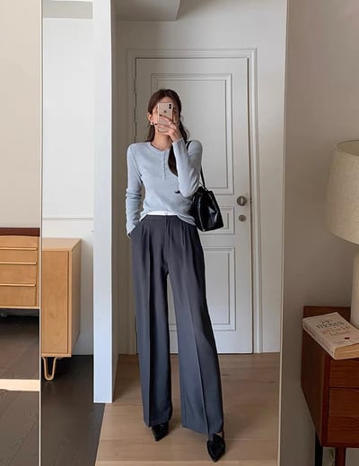 (客訂勿下單）腰間撞色前壓褶落地西裝褲7