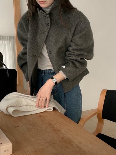 可高領簡約西裝版型手工羊毛外套（羊毛80%)10