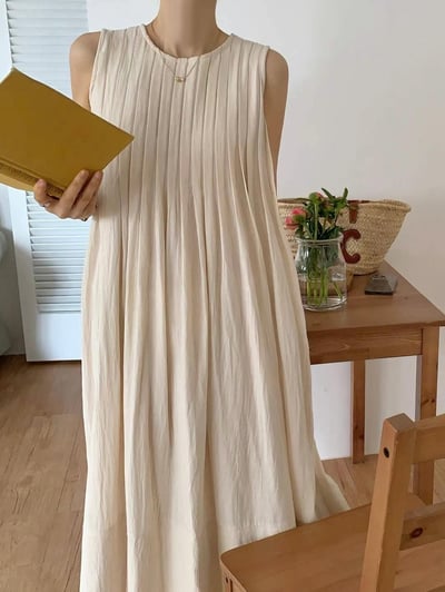 圓領棉麻百摺背心長洋2