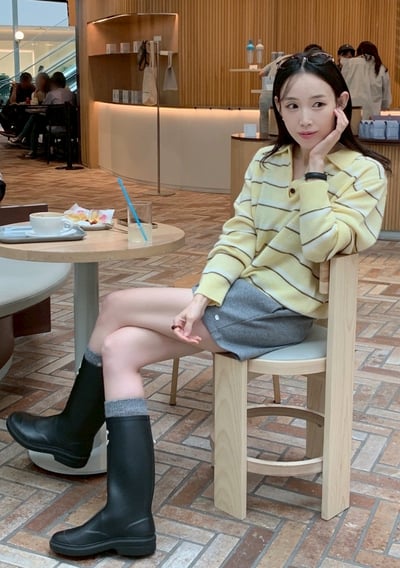 半排扣橫條紋針織上衣9