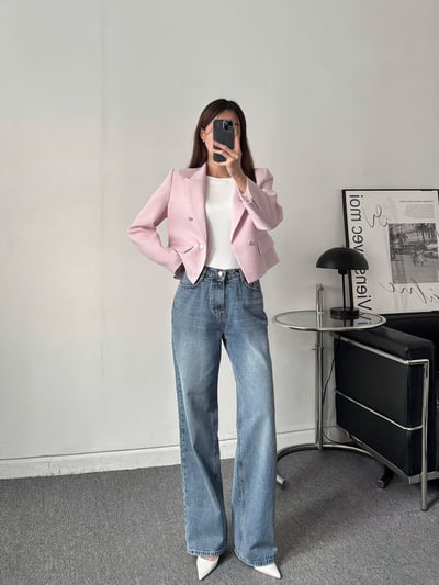 高腰後口袋造型順身小寬褲9