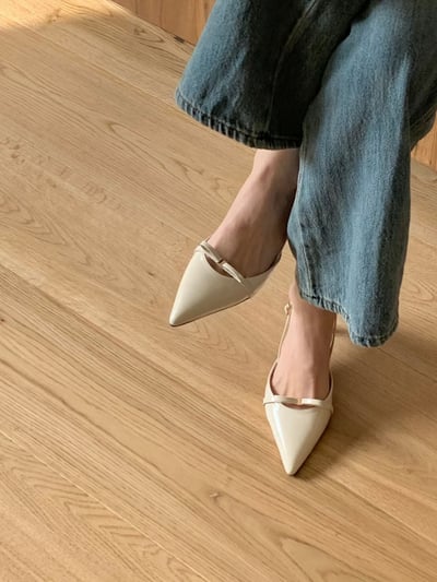 尖頭漆皮一字金釦蝴蝶結高跟鞋（5cm)3