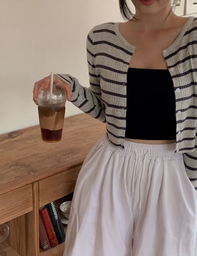 圓領合身薄款橫條紋針織小罩衫4