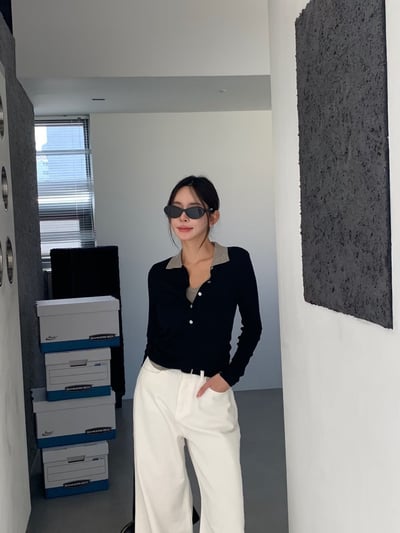 拼接排釦襯領假兩件針織衫7