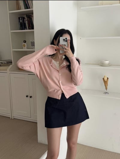 拼接色針織排釦長袖上衣9