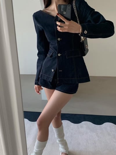 大V牛仔上衣+短褲SET（可拆買）2