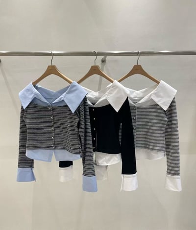 銀扣拼接襯衫翻領上衣6