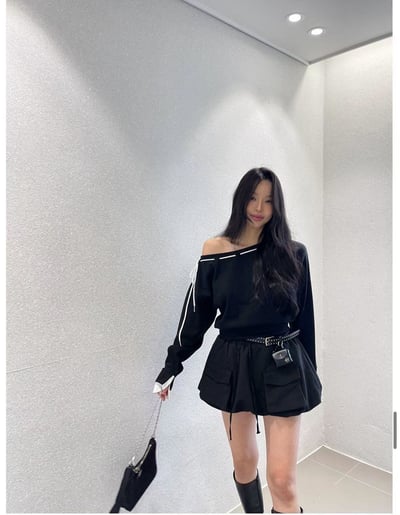 抽繩側綁結領拼接手袖大學Ｔ3