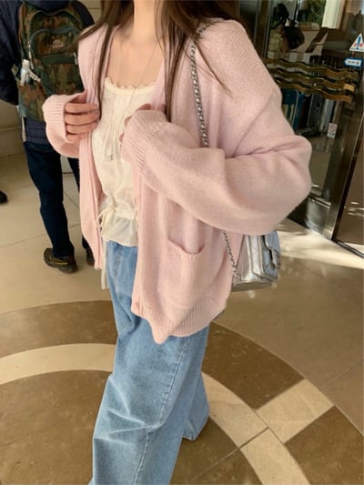 柔軟薄針織雙口袋針織外套5