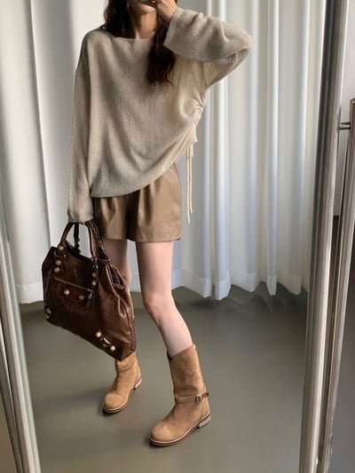 側抽繩薄款寬鬆羊毛針織衣（5%)1