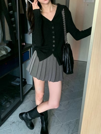 翻領排釦坑紋針織衣4