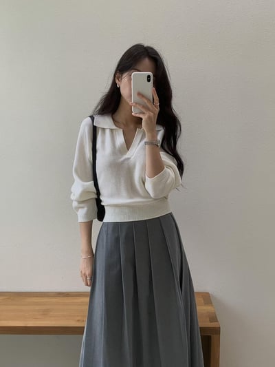 厚款西裝百褶九分長裙1