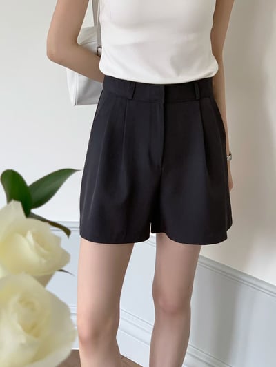 前打褶造型百搭三分西裝短褲1