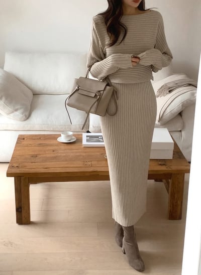 短板針織衫+坑紋針織背心長洋15