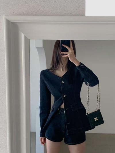 大V牛仔上衣+短褲SET（可拆買）1