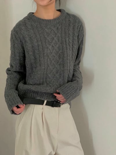 圓領經典麻花素色針織衣13