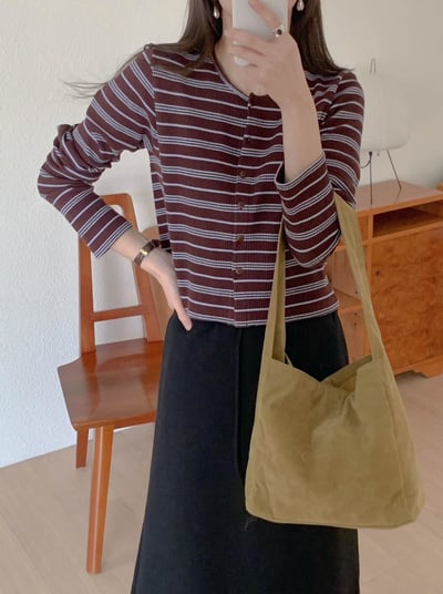 文青條紋鈕扣上衣9