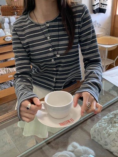 文青條紋鈕扣上衣6