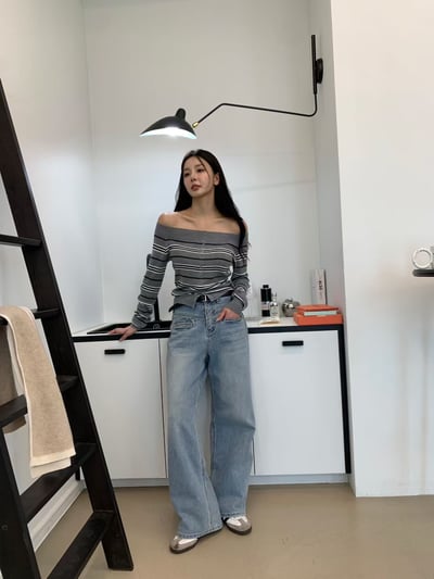 螺紋平領排釦條紋薄針織衣9