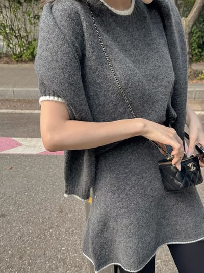 三件套｜滾邊短袖針織衫＋排釦外套＋短裙SET6