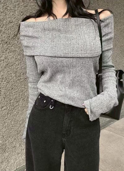 繞頸綁結反摺領薄款針織衣6