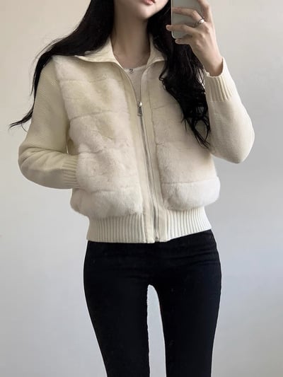 針織手袖拼接毛毛鴨絨外套（鴨絨60%)1